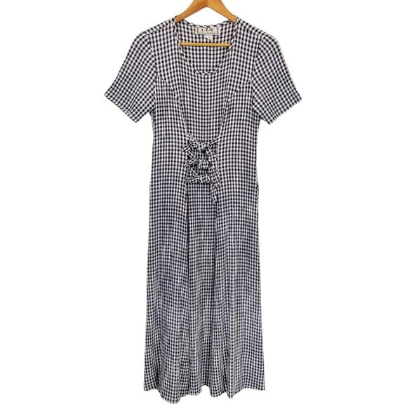 CDC Caren Desiree & Co Vintage Check Gingham Midi Dress Blue White Size 4 - Picture 1 of 6